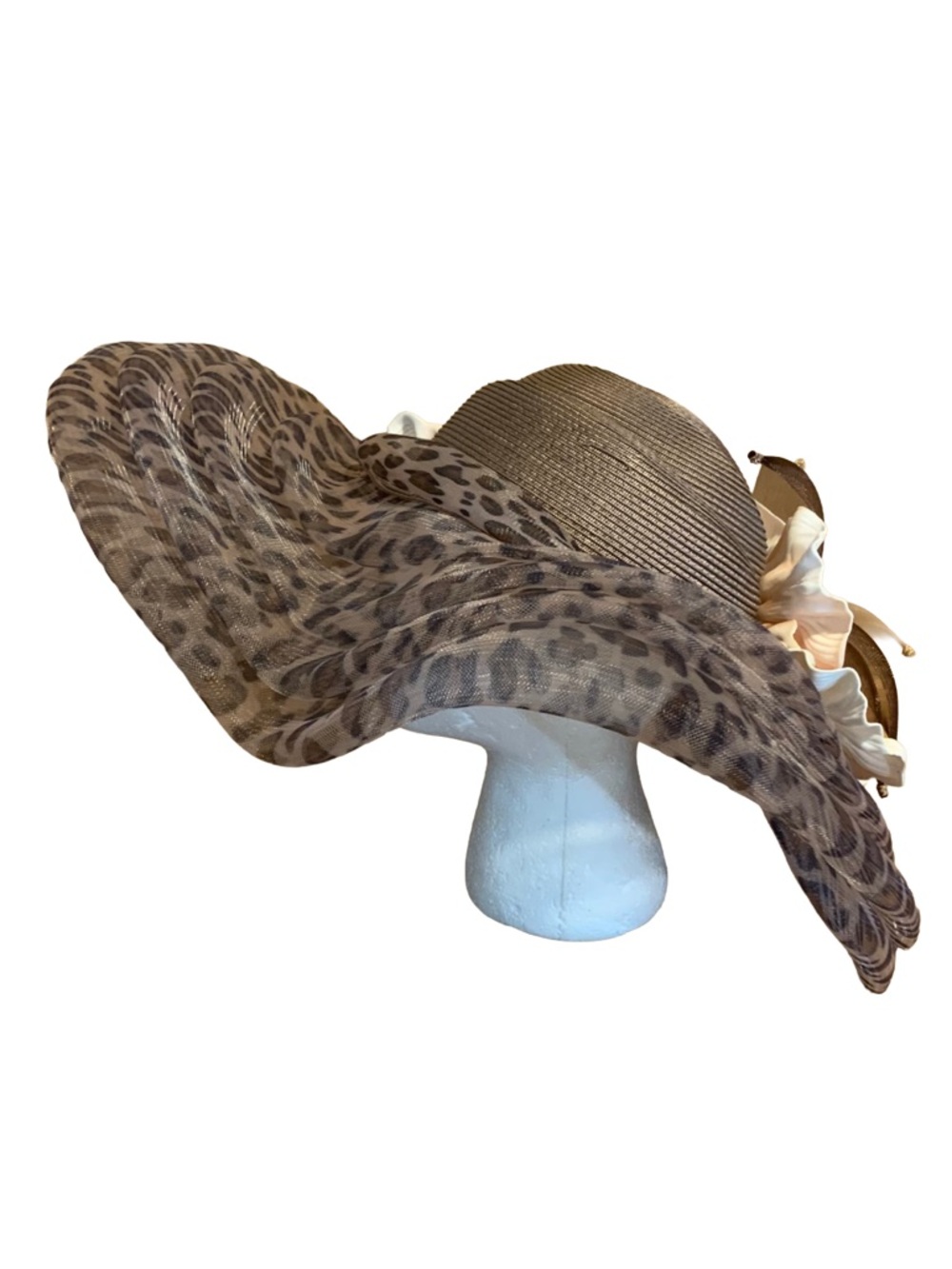 VINTAGE MR. HI'S CLASSIC BROWN & PINK ANIMAL PRINT WIDE BRIM HAT - Picture 6 of 13